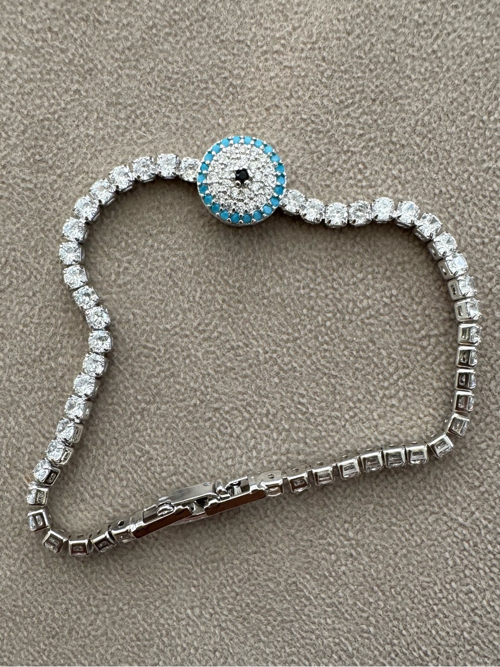 New Evil Eye Silver Plated CZ Bracelet 6.75”